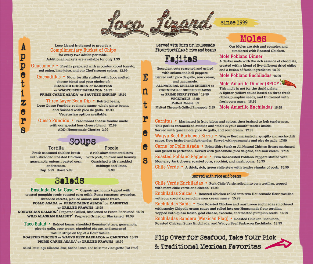 Loco Lizard Menu Front